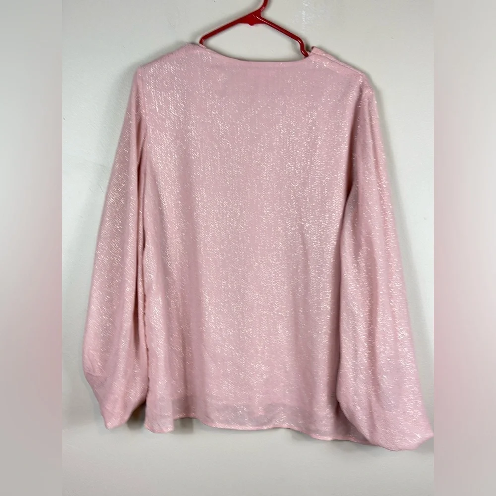 Entro large vneck pink/ gold 21 p2p 27” length shear sleeves preowned - Picture 6 of 7